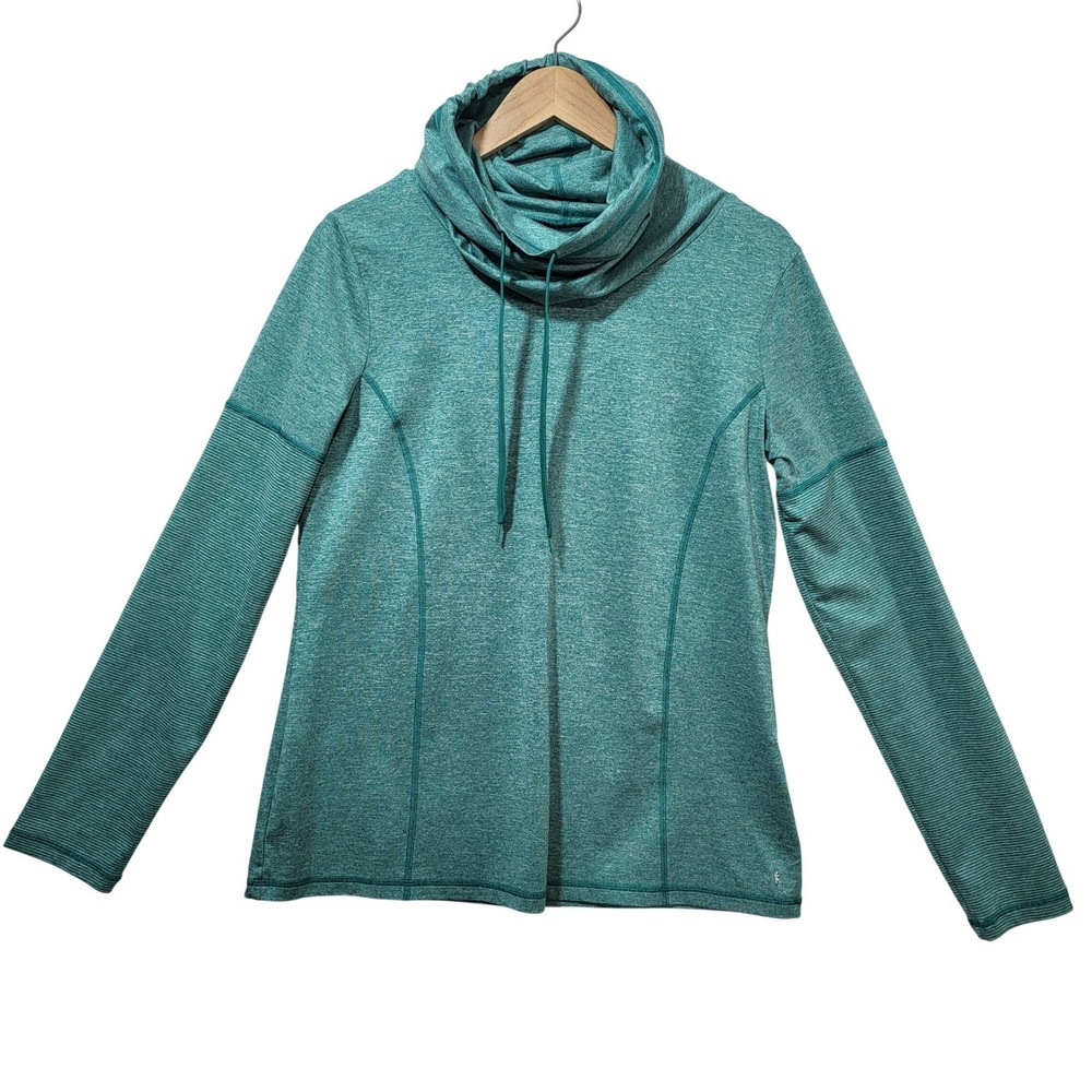 Danskin Now Teal Heathered Cowl Neck Long Sleeve Active Top Large 12-14
